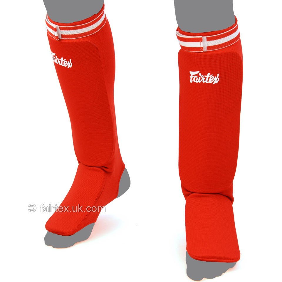 SPE1 Fairtex Red Elastic Competition Shin Pads - FightstorePro