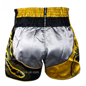 TBS-DR1 Twins Silver-Gold Dragon Muaythai Shorts - FightstorePro