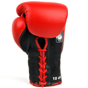 Twins BGLL1 Lace-up Competition Gloves Red - FightstorePro