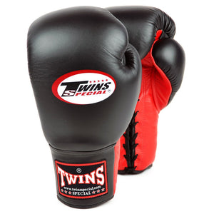 Twins BGLL1 Lace-up Sparring Gloves Black-Red - FightstorePro