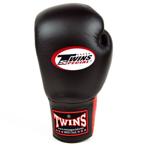 Twins BGLL1 Lace-up Sparring Gloves Black-Red - FightstorePro