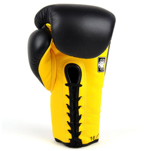 Twins BGLL1 Lace-up Sparring Gloves Black-Yellow - FightstorePro