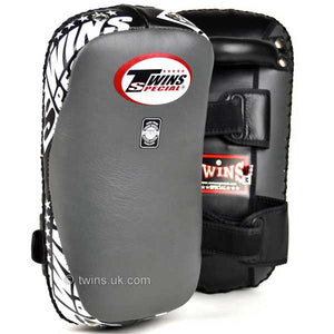 Twins Curved Thai Leather Kick Pads Grey - FightstorePro