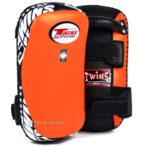 Twins Curved Thai Leather Kick Pads Orange - FightstorePro