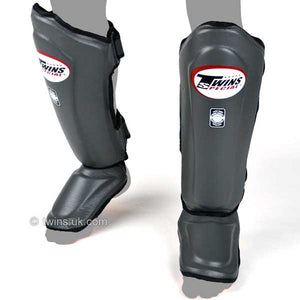 Twins Double Padded Leather Shin Pads - Grey - FightstorePro