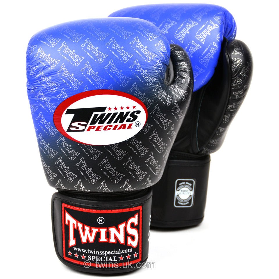 Twins Special Boxing Gloves Black-Blue Fade - FightstorePro