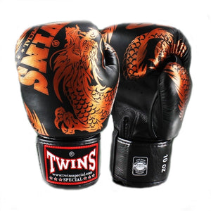 Twins Special FBGV-49 Flying Dragon Boxing Gloves Black/Bronze - FightstorePro