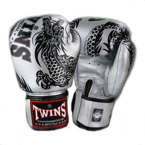 Twins Special FBGV-49 Flying Dragon Boxing Gloves Silver/Black - FightstorePro