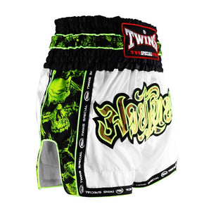 Twins TBS-SK2 White Skull Muay Thai Shorts - FightstorePro