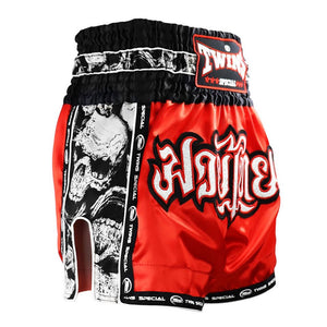 Twins TBS-SK3 Red Skull Muay Thai Shorts - FightstorePro