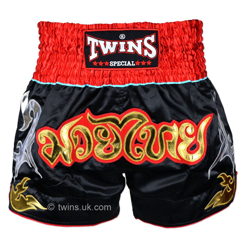 Twins TWS-005 Black-Red Muay Thai Shorts - FightstorePro