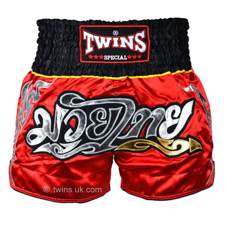 Twins TWS-006 Red-Black Muay Thai Shorts - FightstorePro