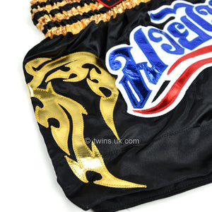Twins TWS-008 Black-Gold Muay Thai Shorts - FightstorePro