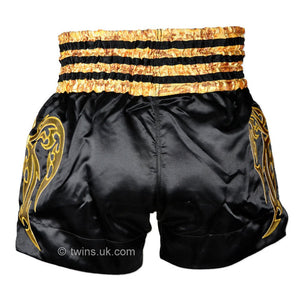 Twins TWS-008 Black-Gold Muay Thai Shorts - FightstorePro
