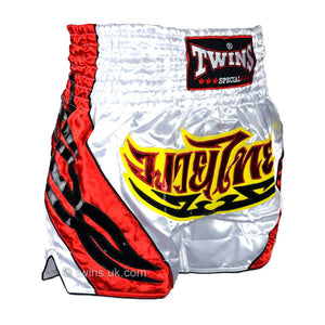 Twins TWS-009 White-Red Muay Thai Shorts - FightstorePro