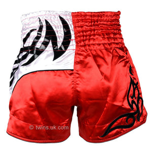 Twins TWS-155 Red-White Muay Thai Shorts - FightstorePro