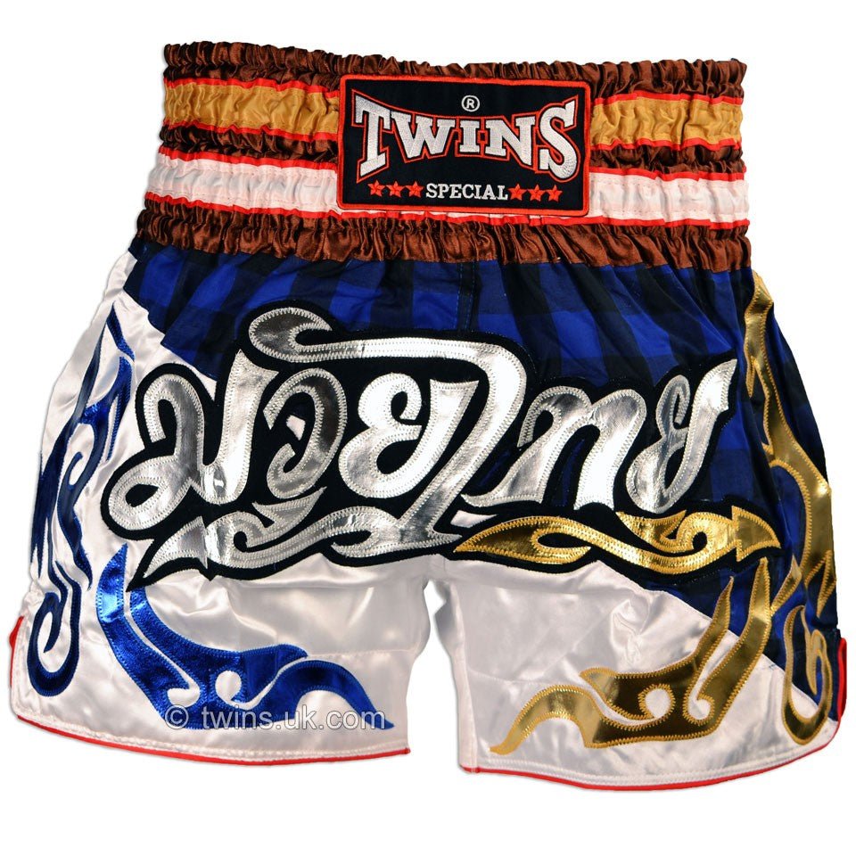 Twins TWS-852 Blue Tartan Muay Thai Shorts - FightstorePro