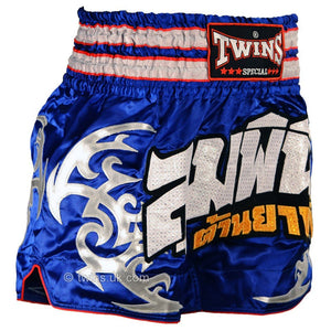 Twins TWS-860 Blue-Silver Muay Thai Shorts - FightstorePro