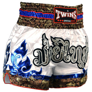 Twins TWS-871 White-Blue Muay Thai Shorts - FightstorePro