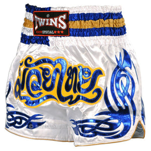 Twins TWS-881 White-Blue Muay Thai Shorts - FightstorePro