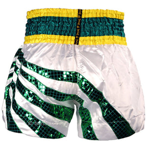 Twins TWS-882 White-Green Stripes Muay Thai Shorts - FightstorePro