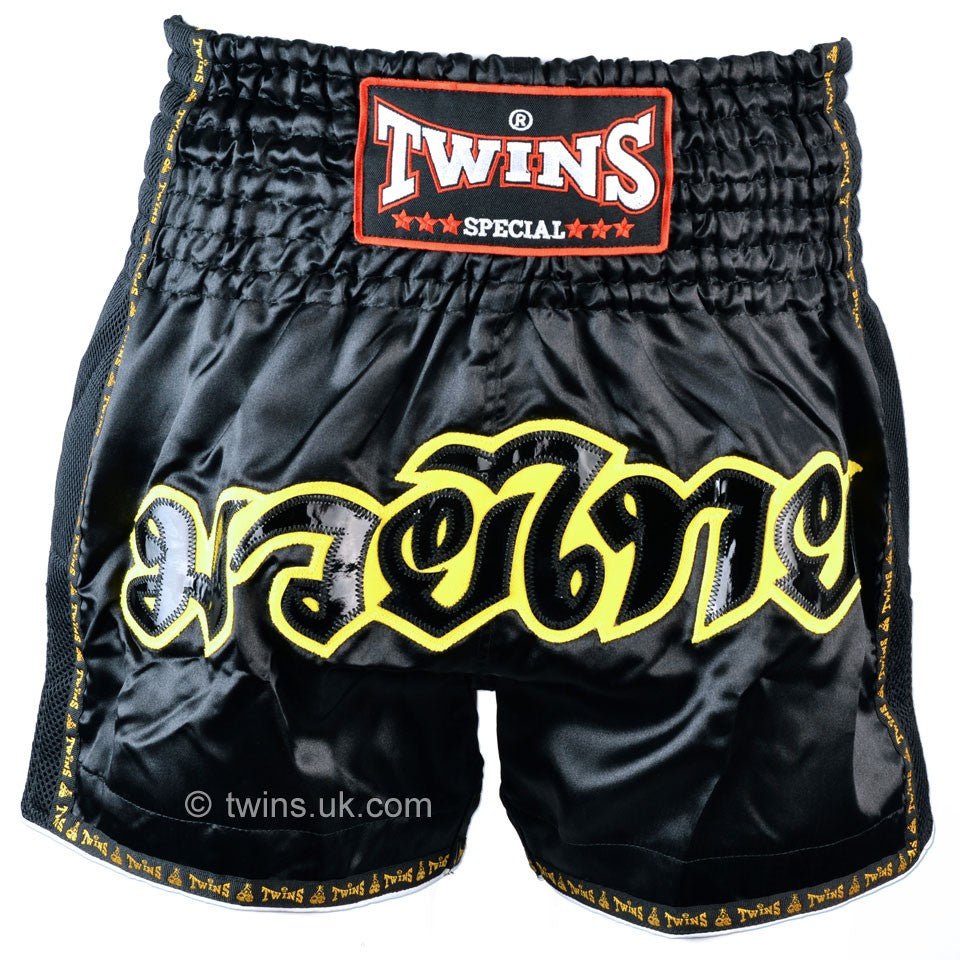 Twins TWS-913 Black Retro Muay Thai Shorts - FightstorePro
