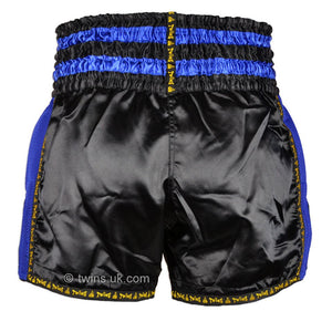Twins TWS-920 Black Blue Plain Retro Muay Thai Shorts - FightstorePro