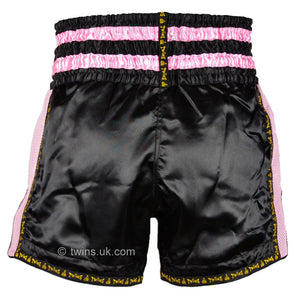 Twins TWS-921 Black Pink Plain Retro Muay Thai Shorts - FightstorePro