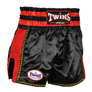 Twins TWS-922 Black Red Plain Retro Muay Thai Shorts - FightstorePro