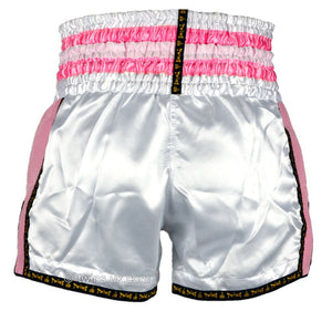 Twins TWS-926 White-Pink Plain Retro Muay Thai Shorts - FightstorePro