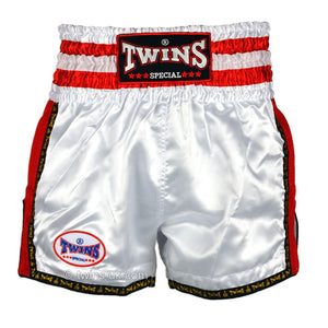 Twins TWS-927 White-Red Plain Retro Muay Thai Shorts - FightstorePro