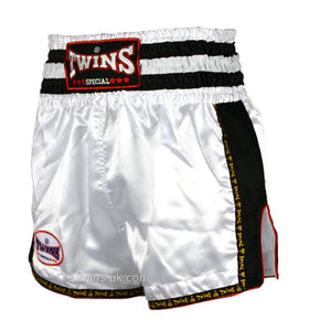 Twins TWS-928 White-Black Plain Retro Muay Thai Shorts - FightstorePro