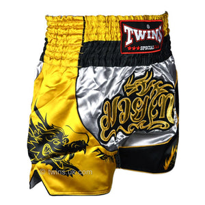 Twins TWS-Dragon-1 Silver-Gold Muay Thai Shorts - FightstorePro
