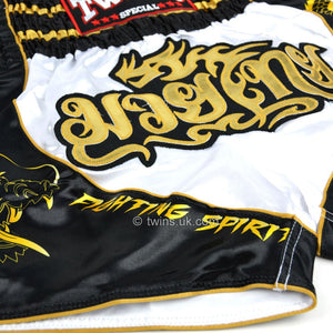 Twins TWS-Dragon-3 White-Black Muay Thai Shorts - FightstorePro