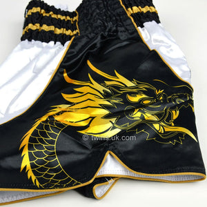 Twins TWS-Dragon-3 White-Black Muay Thai Shorts - FightstorePro