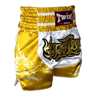 Twins TWS-Dragon-4 White-Gold Muay Thai Shorts - FightstorePro