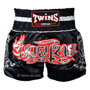 TWS-153 Twins Black-Silver Muaythai Shorts - FightstorePro